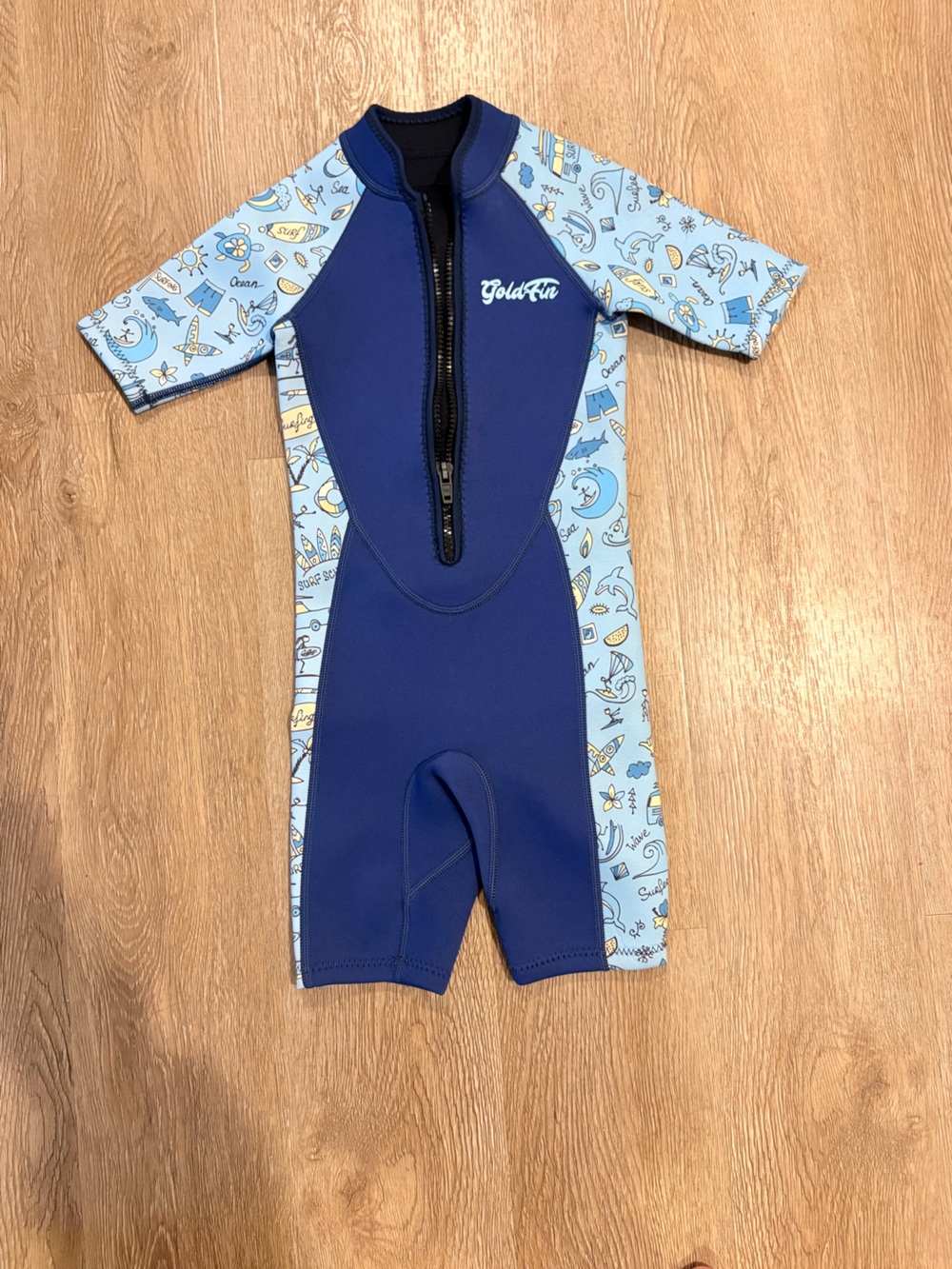 Kids Navy and Light Blue Short-Sleeve Rashguard Suit